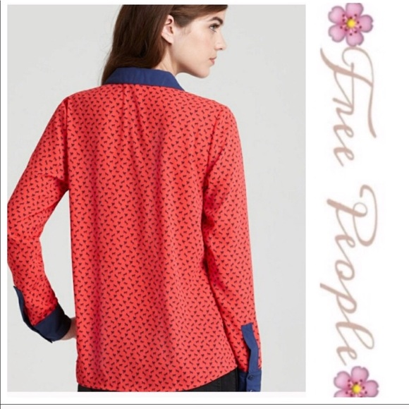 πSALEπ Free People Red Blue Horses Blouse - Picture 2 of 8